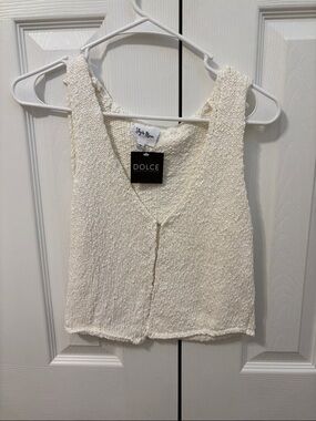 Dolce white Textured Knit V-Neck Tank